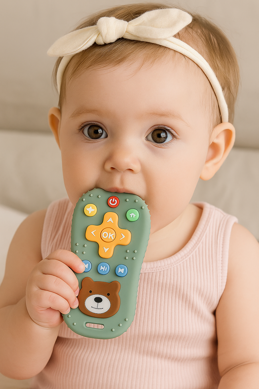 BABYLEOS Mordedor de Silicona para Bebés – Mando a Distancia | Juguete Sensorial 3-12 Meses | Alivio Dentición, Baño y Autismo