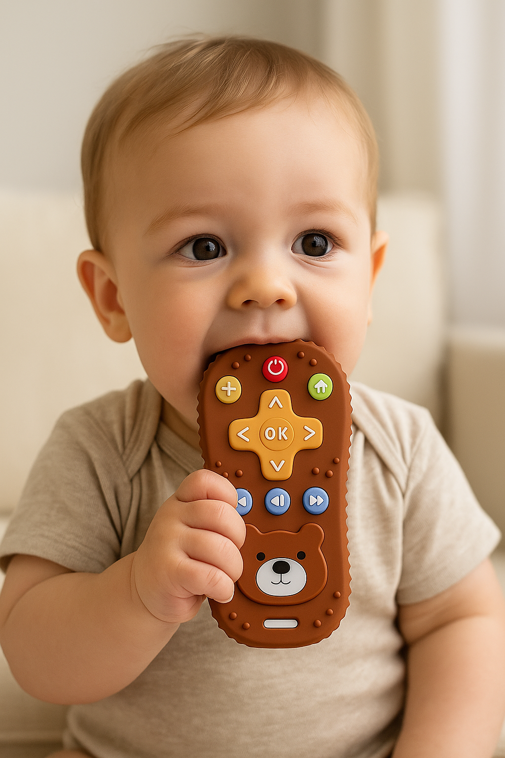 BABYLEOS Mordedor de Silicona para Bebés – Mando a Distancia | Juguete Sensorial 3-12 Meses | Alivio Dentición, Baño y Autismo